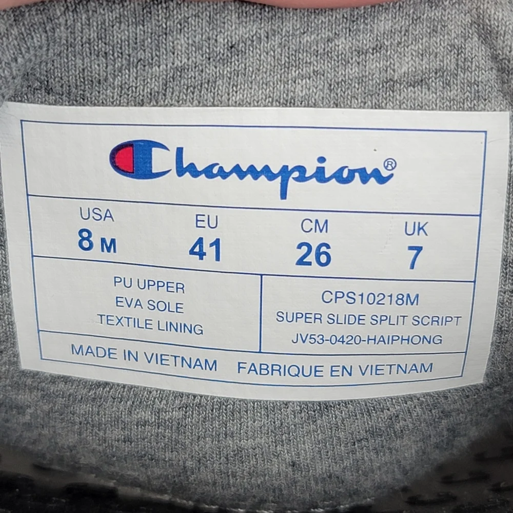 Champion Super Slide Split Script Logo Black Red Flip Flops